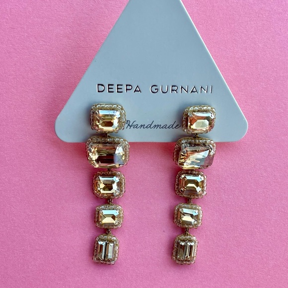 Deepa Gurnani Linear Crystal Drop Earrings Gold NWT - Picture 2 of 8